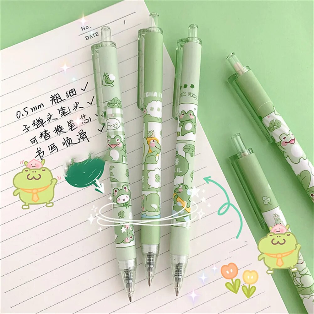 Lot de 6 Stylos Bille Grenouille Kawaii Vert Pâle – Image 7