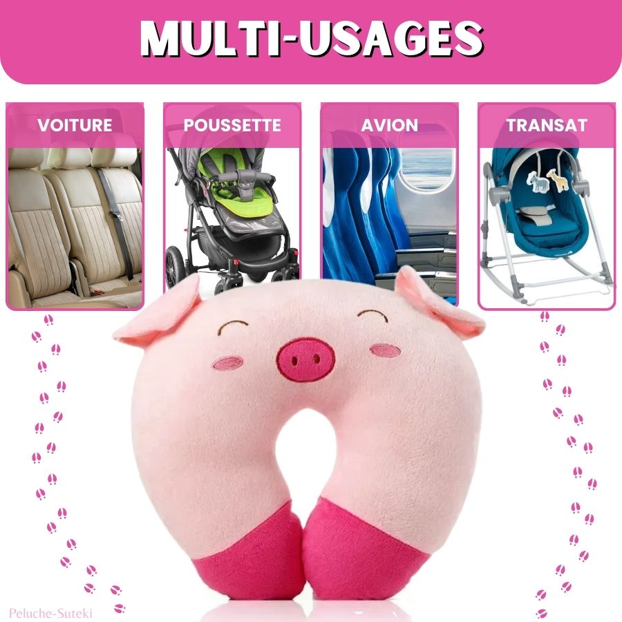 Coussin de Voyage Cochon Rose en Peluche – Image 3