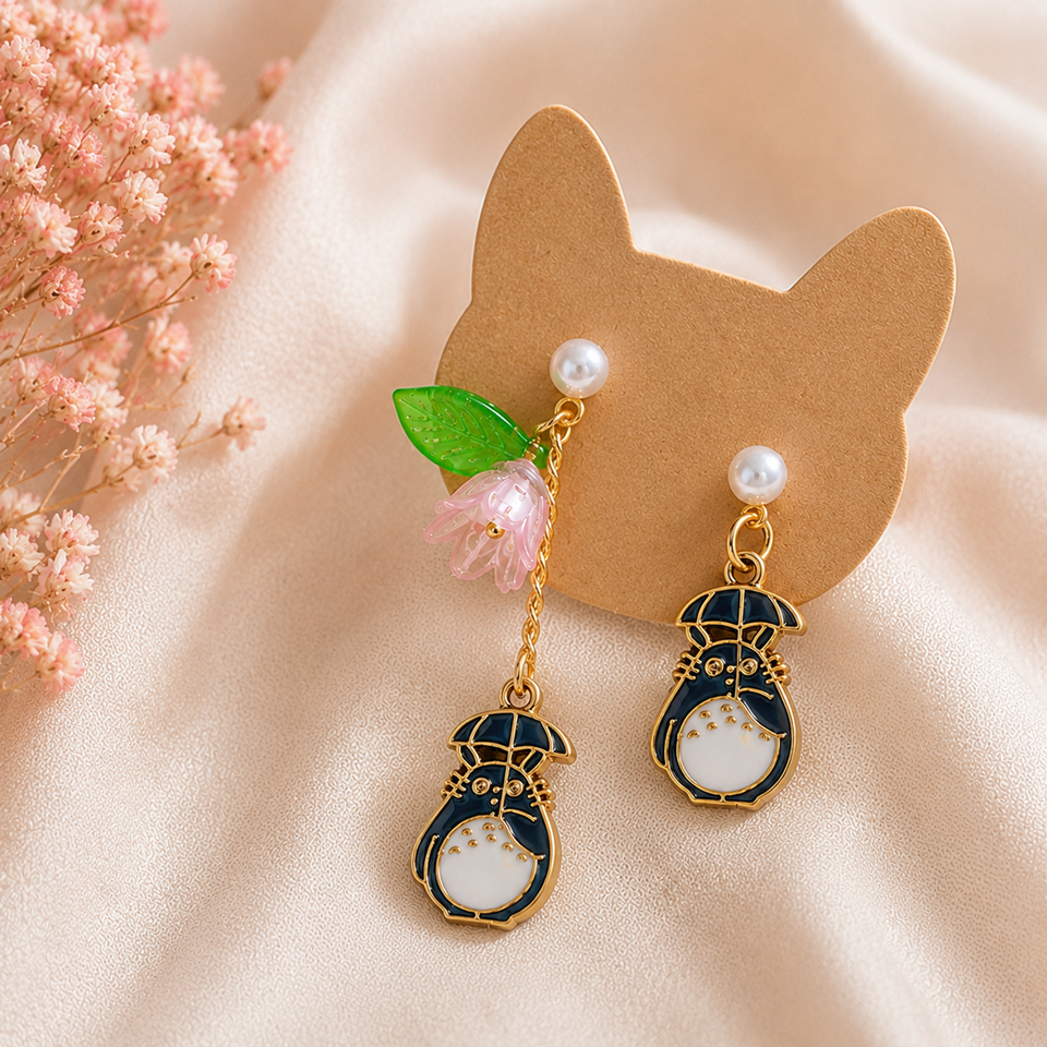Boucles d'Oreilles Totoro avec Fleur