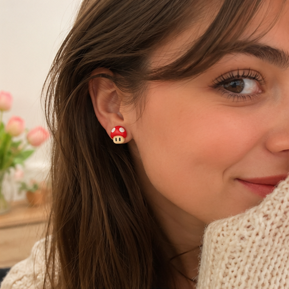 Boucles d'Oreilles Champignon Rouge – Image 4