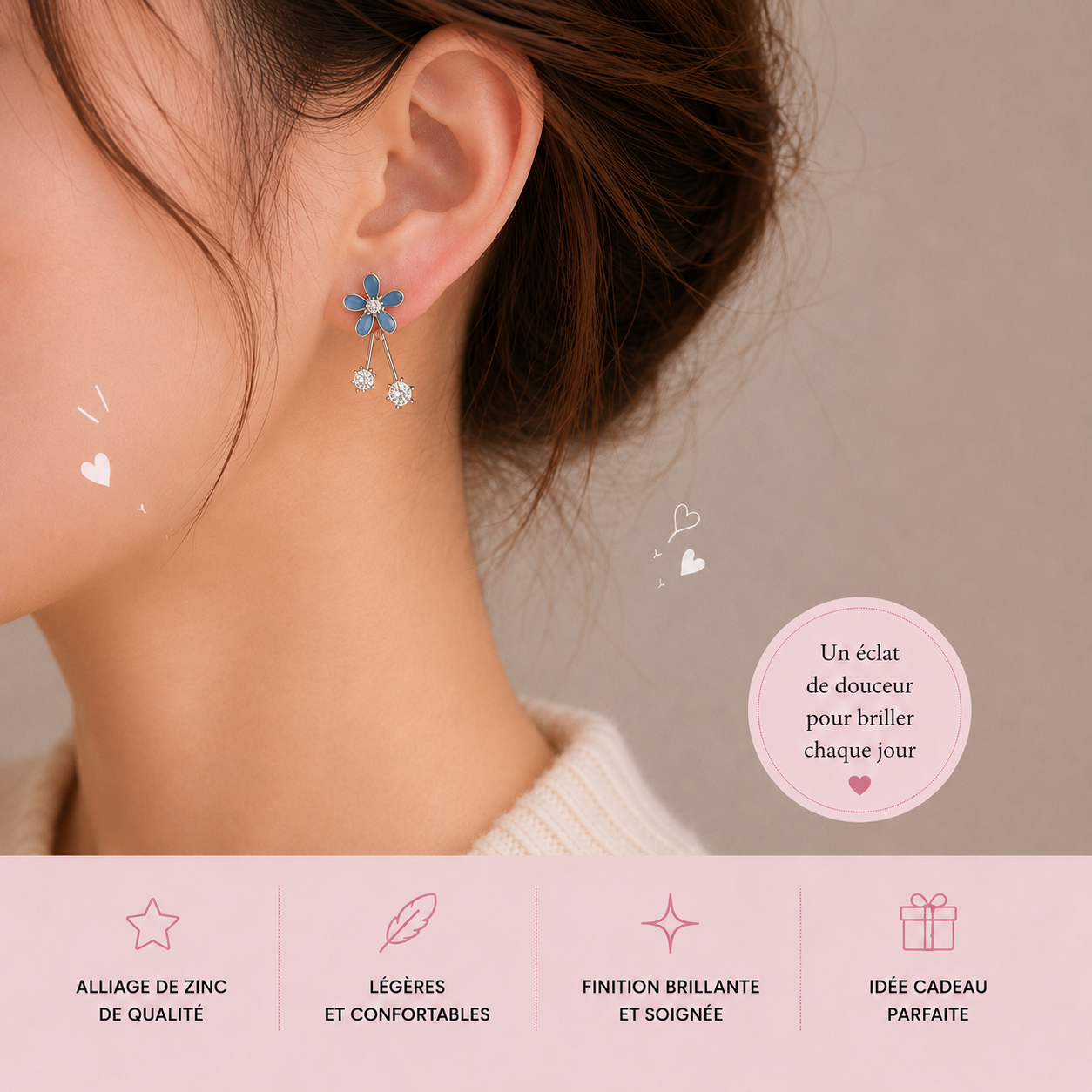 Boucles d'Oreilles Fleurs Bleues – Image 2