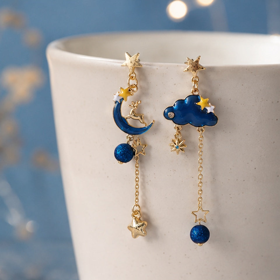 Boucles d'Oreilles Lune et Nuage Bleu – Image 2
