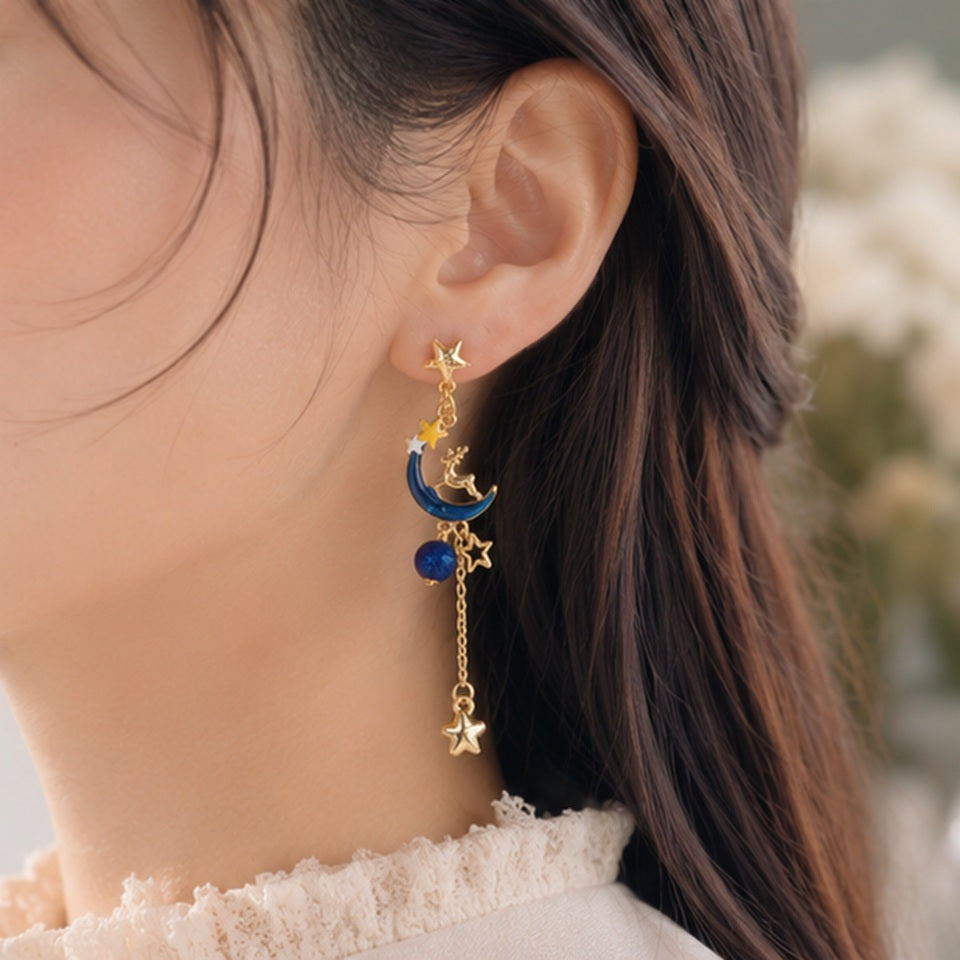 Boucles d'Oreilles Lune et Nuage Bleu – Image 3