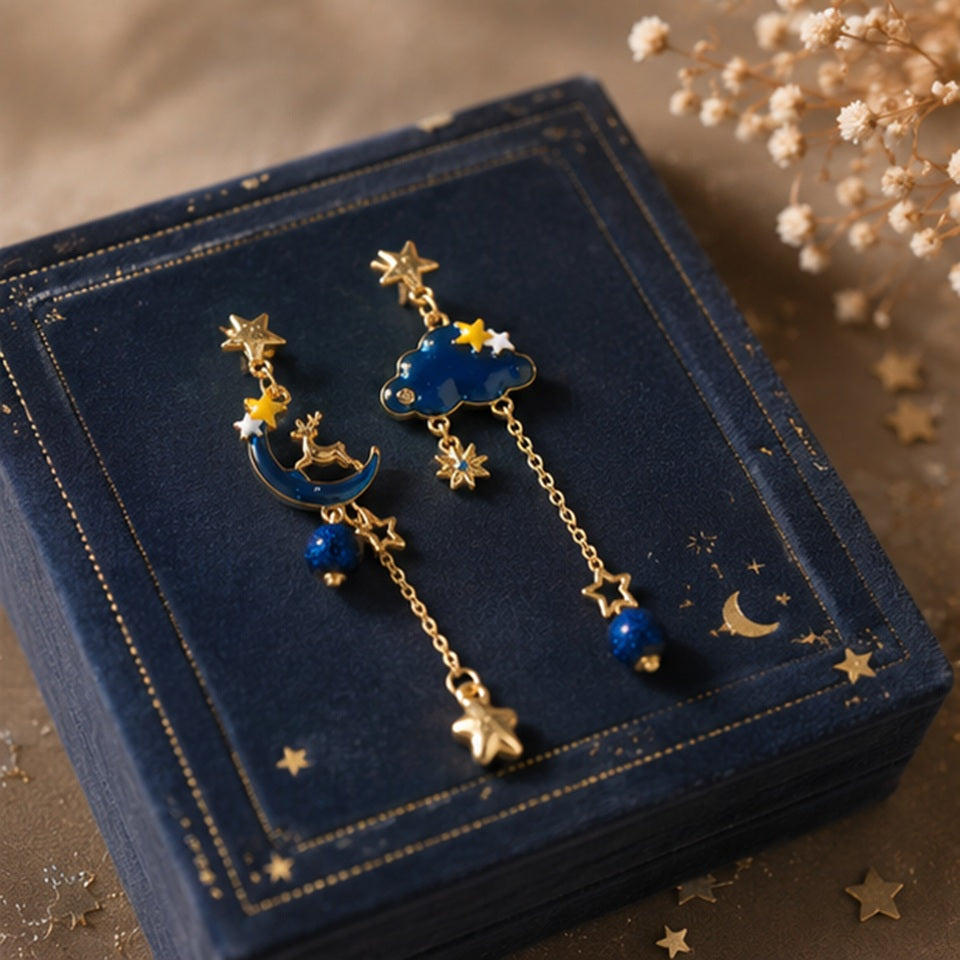 Boucles d'Oreilles Lune et Nuage Bleu – Image 5