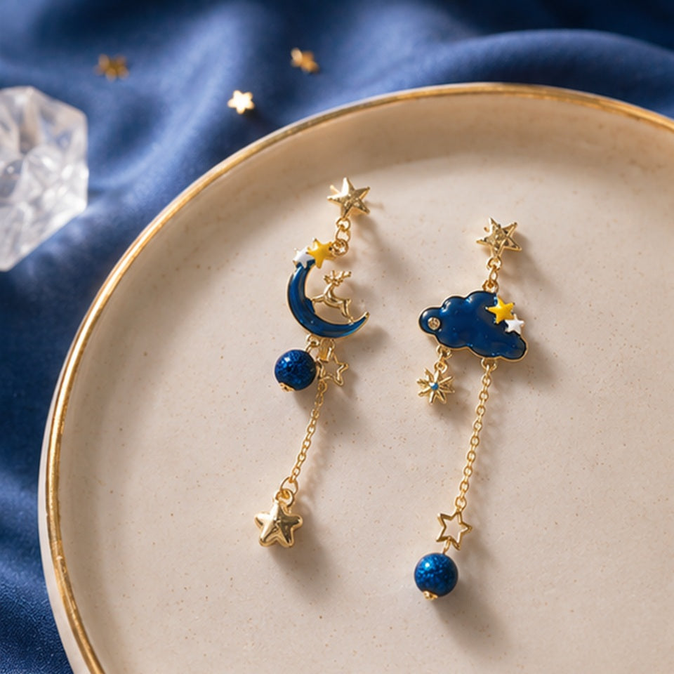 Boucles d'Oreilles Lune et Nuage Bleu – Image 6