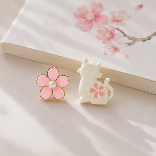Boucles d'oreilles Chat blanc et Sakura Rose – Image 2