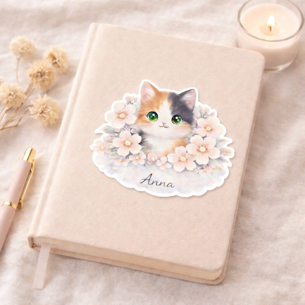 Sticker Prénom Personnalisé Chat et Fleurs – Image 9