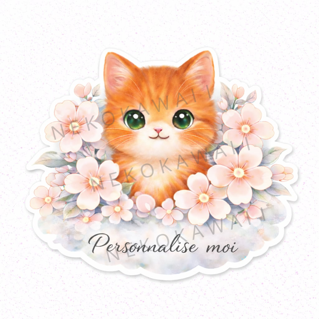 Sticker Prénom Personnalisé Chat et Fleurs – Image 5