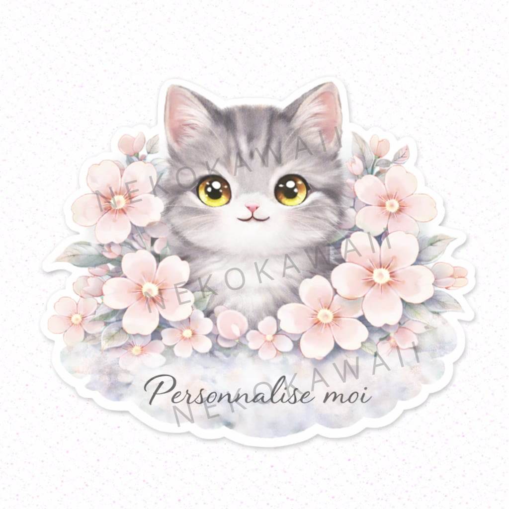 Sticker Prénom Personnalisé Chat et Fleurs – Image 4