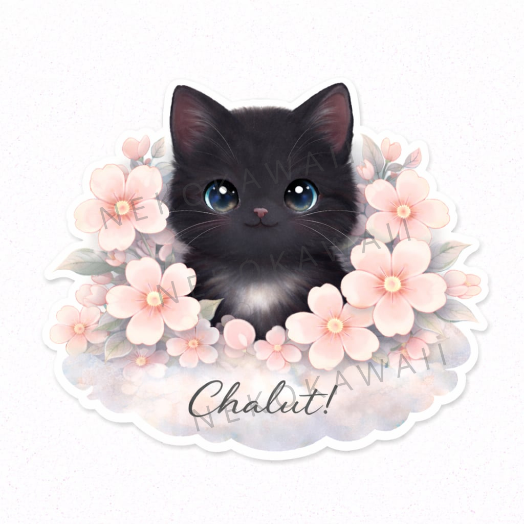Sticker Prénom Personnalisé Chat et Fleurs – Image 3