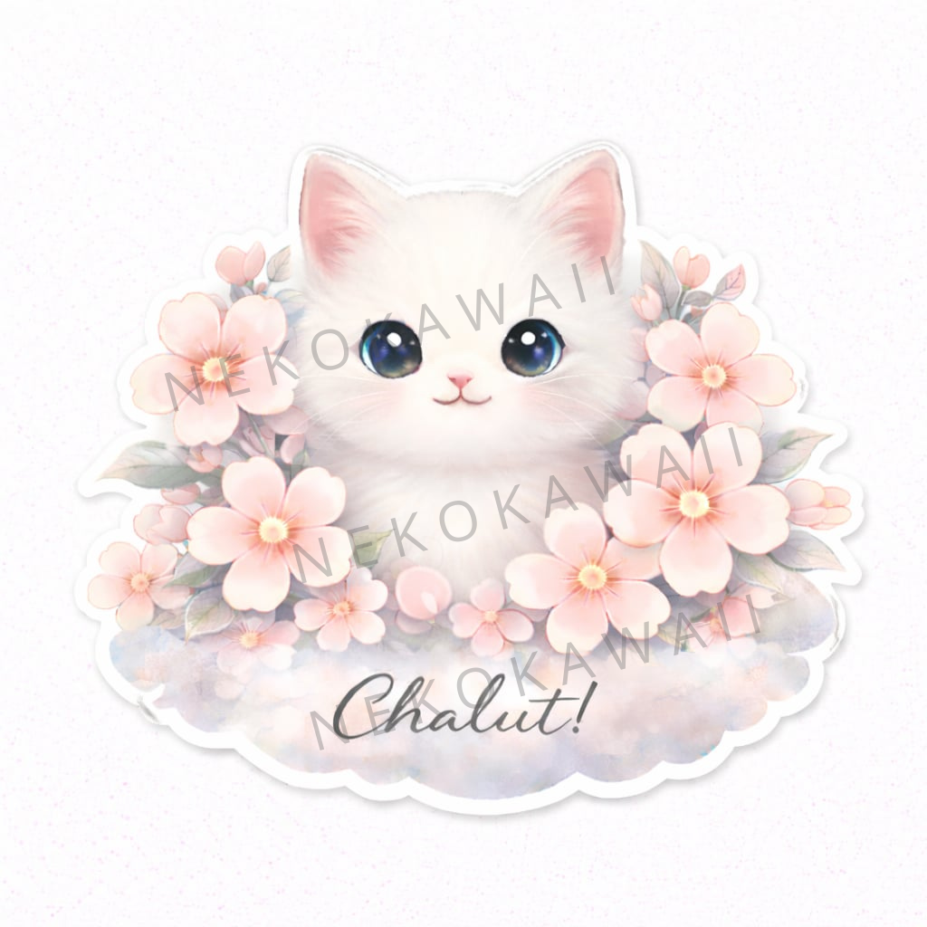 Sticker Prénom Personnalisé Chat et Fleurs – Image 6