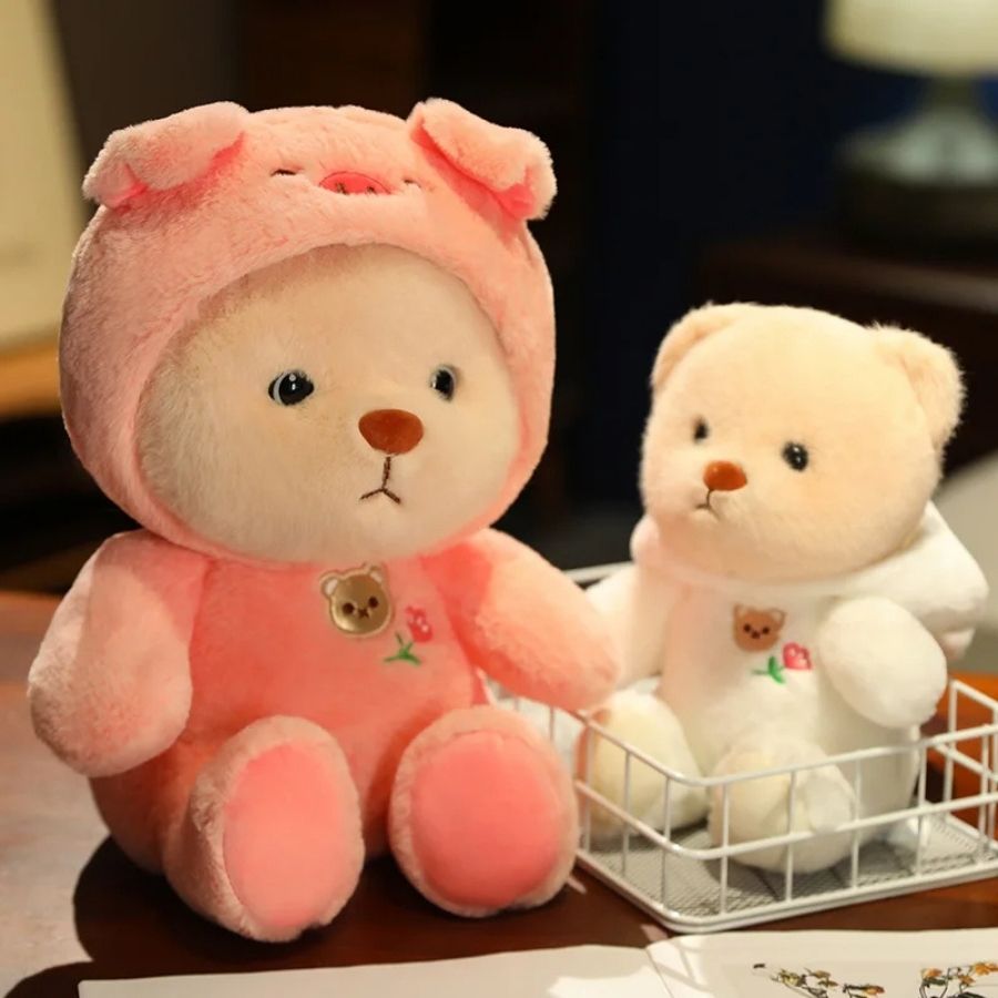 Ours en Peluche Crème avec Costume de Lapin Blanc Doux – Image 9