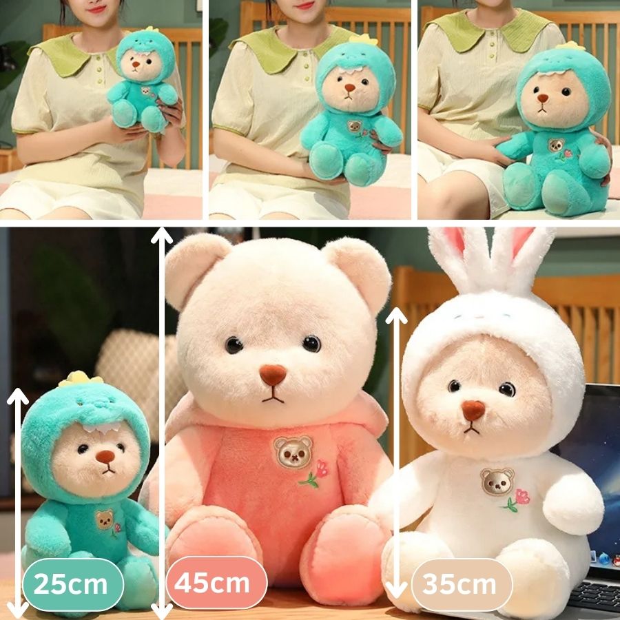 Ours en Peluche Crème avec Costume de Lapin Blanc Doux – Image 11