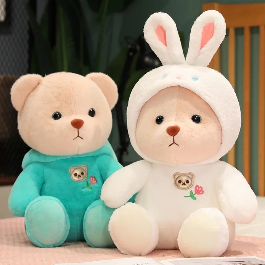 Ours en Peluche Crème avec Costume de Lapin Blanc Doux – Image 6