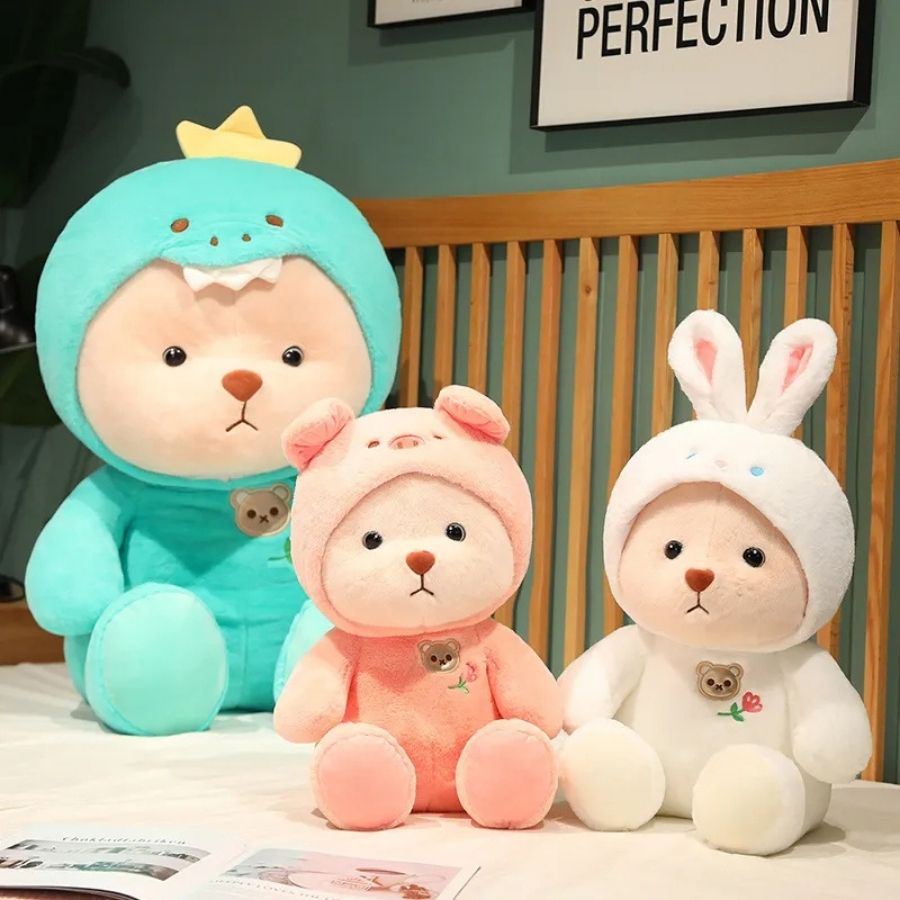 Ours en Peluche Crème avec Costume de Lapin Blanc Doux – Image 5