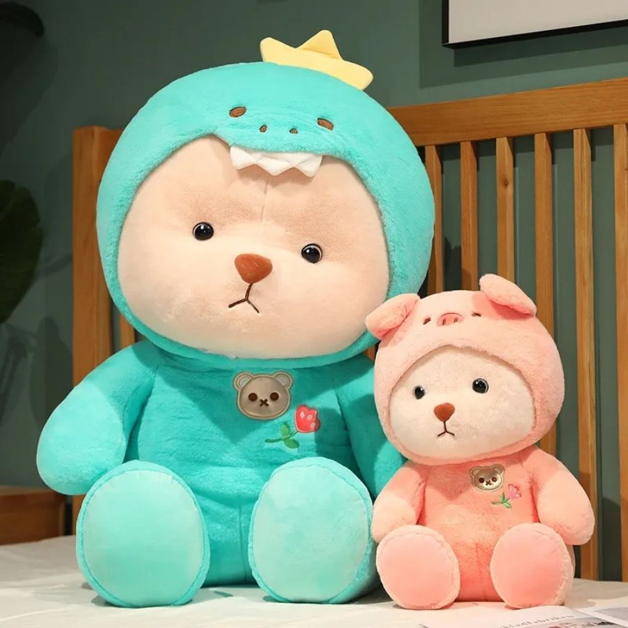 Ours en Peluche Crème avec Costume de Lapin Blanc Doux – Image 7