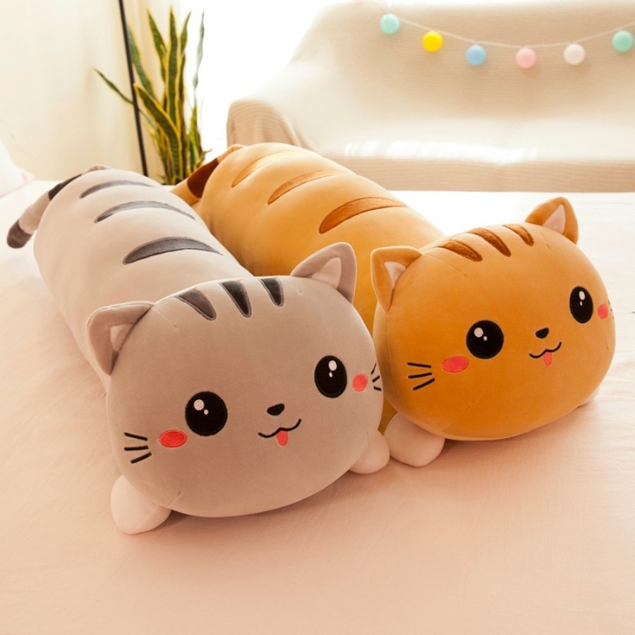 Peluche Chat Oreiller Roux Mignon à Rayures – Image 3