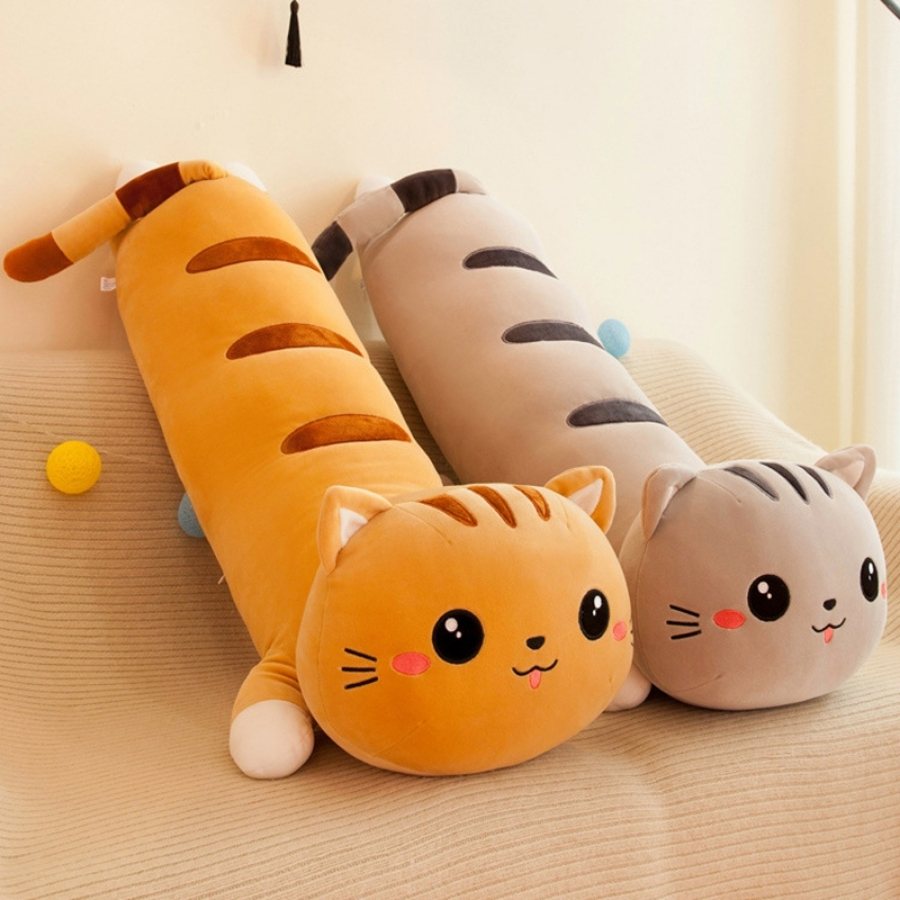 Peluche Chat Oreiller Roux Mignon à Rayures – Image 7