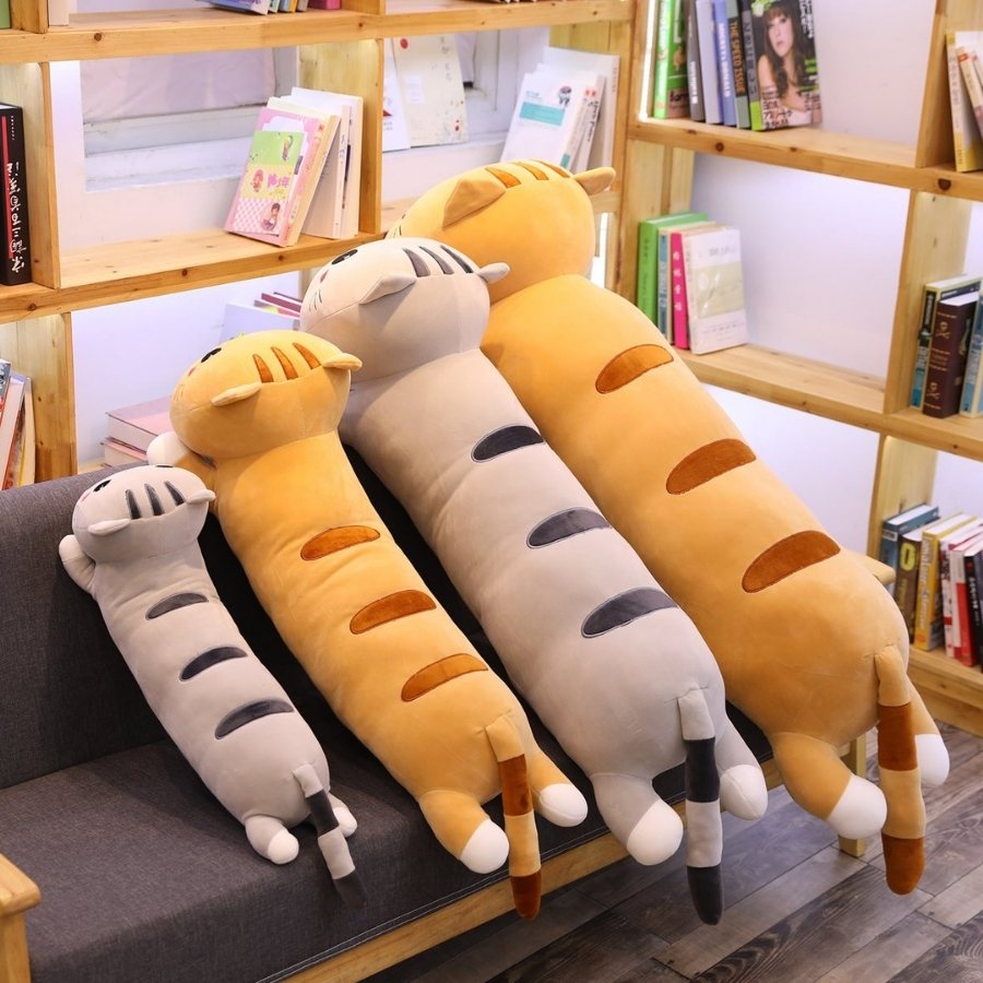 Peluche Chat Oreiller Roux Mignon à Rayures – Image 8