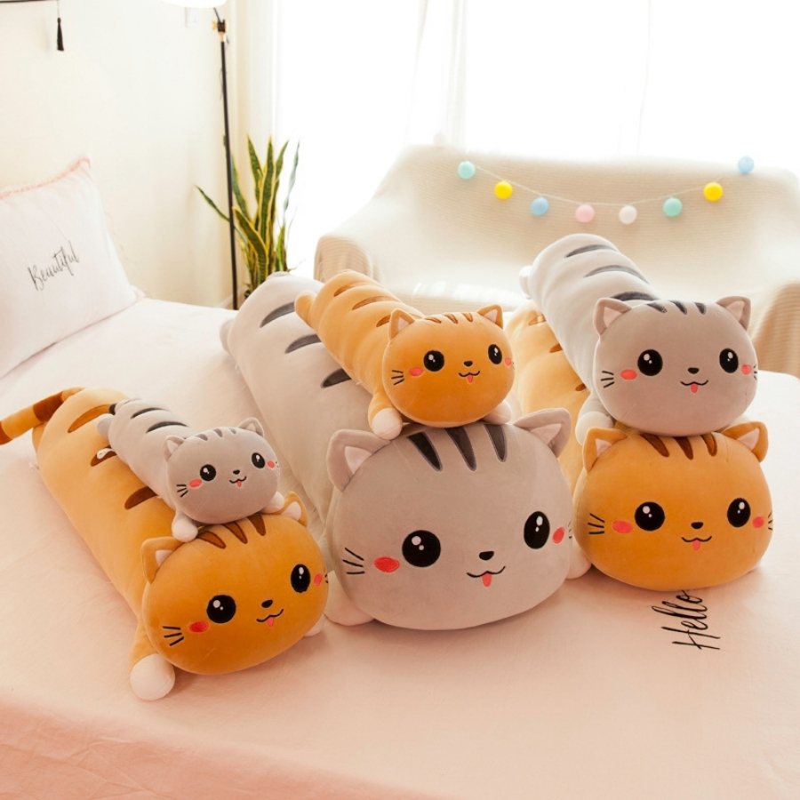 Peluche Chat Oreiller Roux Mignon à Rayures – Image 2