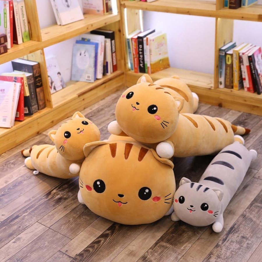 Peluche Chat Oreiller Roux Mignon à Rayures – Image 4