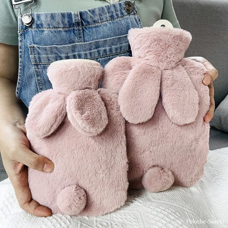 Housse de Bouillotte en Peluche Lapin Gris – Image 3