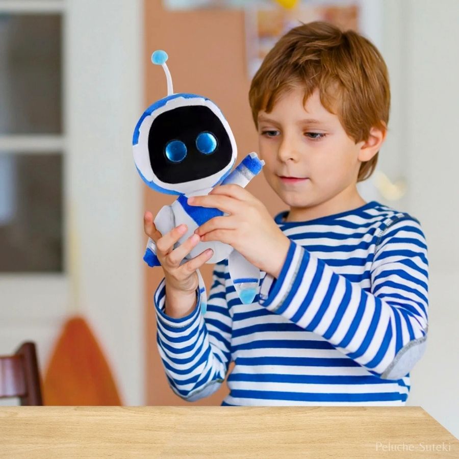 Peluche Robot Bleue et Blanche à Yeux Brillants – Image 5