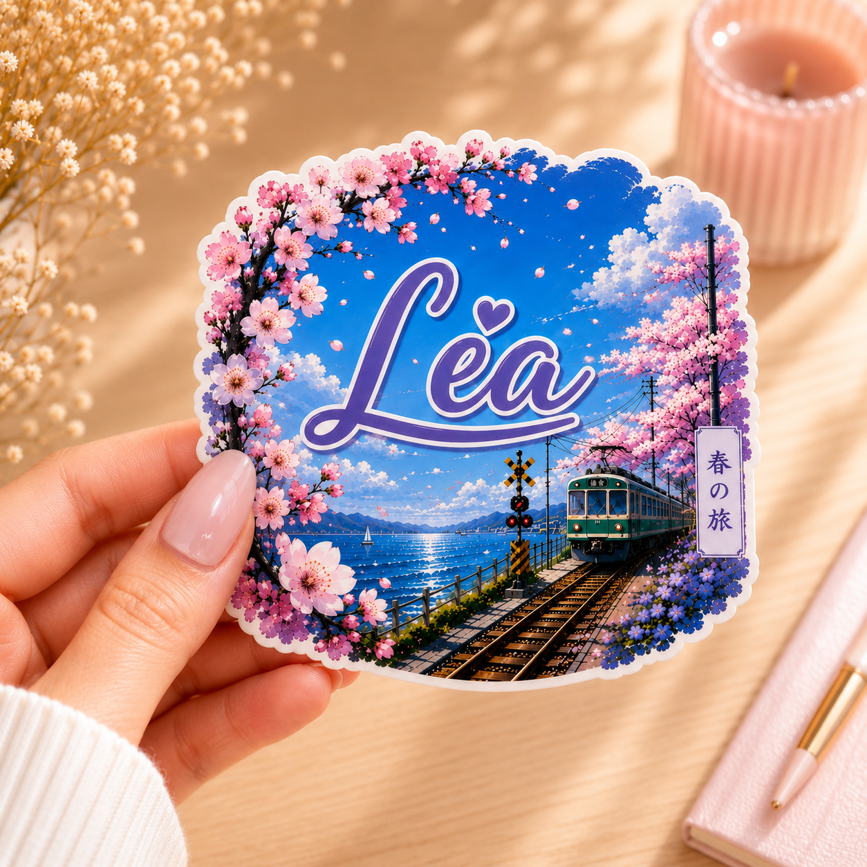 Autocollant Léa Paysage Japonais Train et Sakura – Image 2