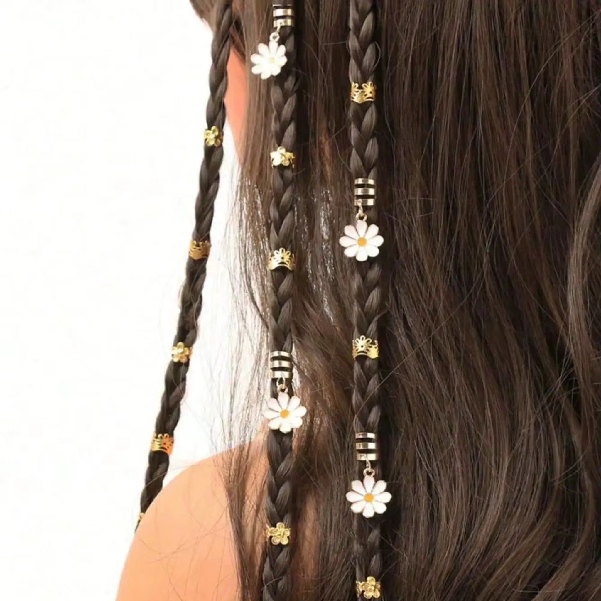 Anneaux de Cheveux dorés aux Fleurs – Image 5
