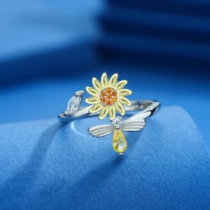 Bague Rotative Tournesol et Abeille