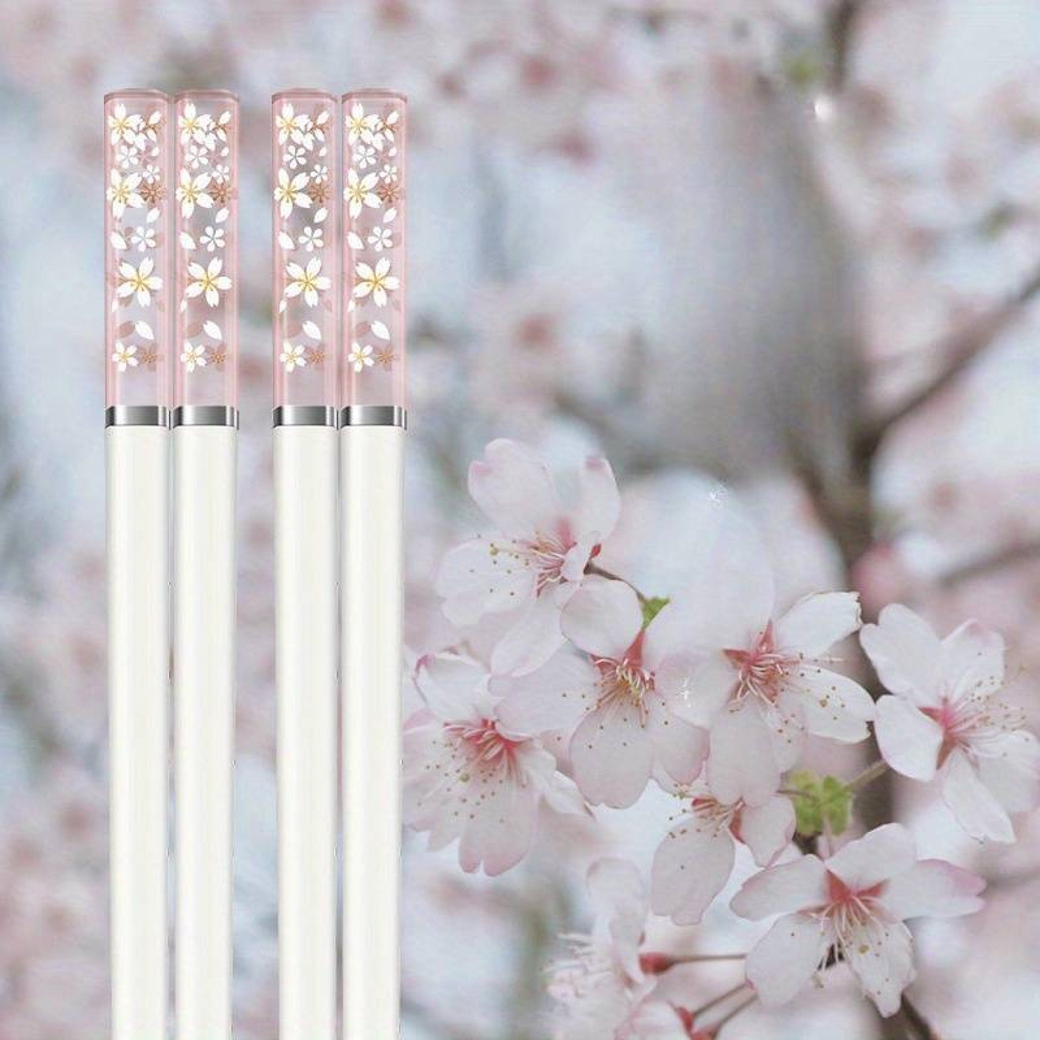Baguettes en Plastique transparent à Fleurs de Sakura – Image 2