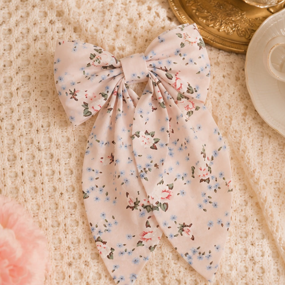 Grand Nœud Cheveux Rose Pâle Fleuri Romantique – Image 3