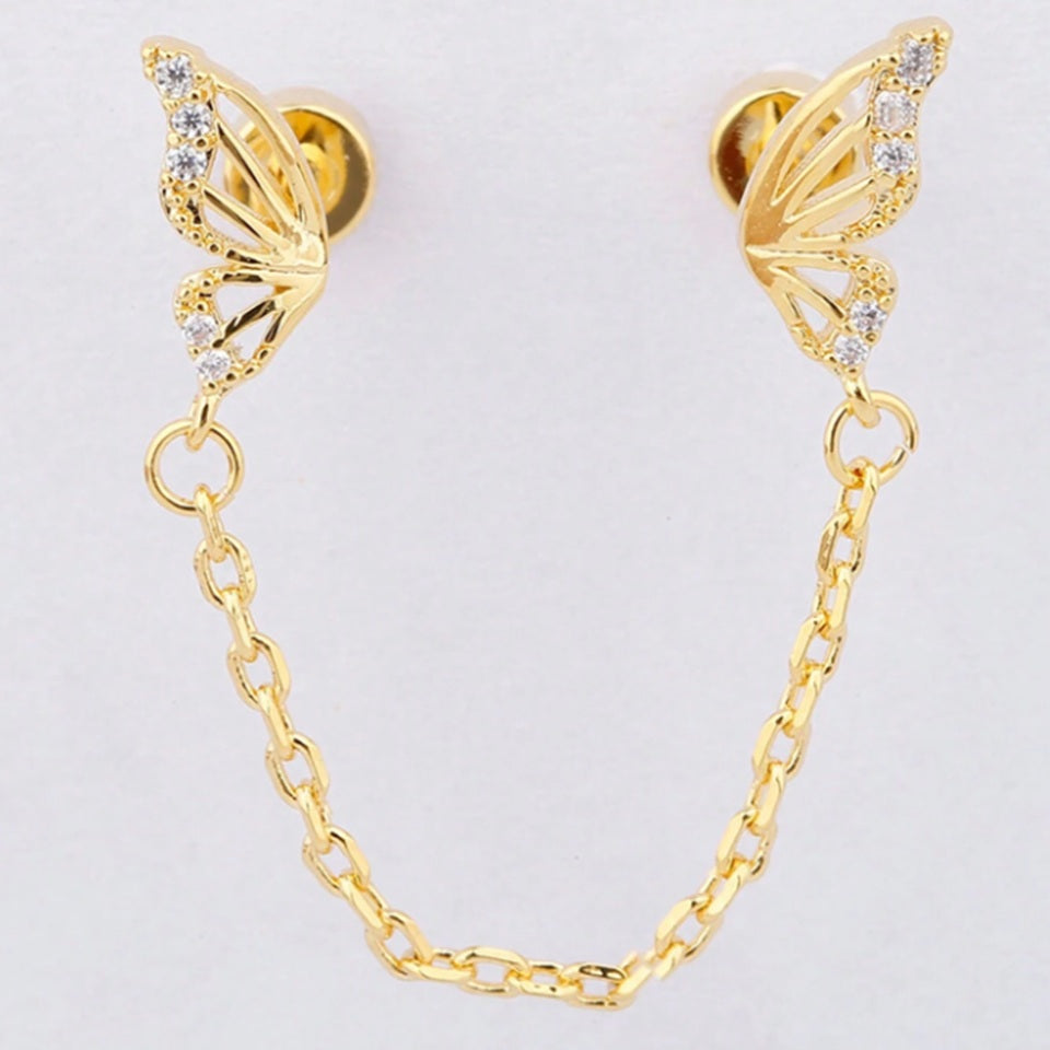 Boucles d'Oreilles Papillons Dorés au Strass – Image 3