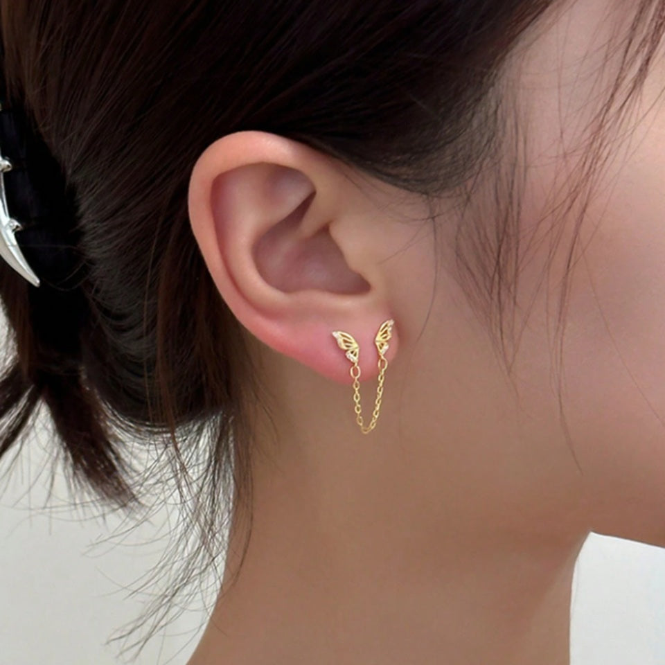 Boucles d'Oreilles Papillons Dorés au Strass – Image 2