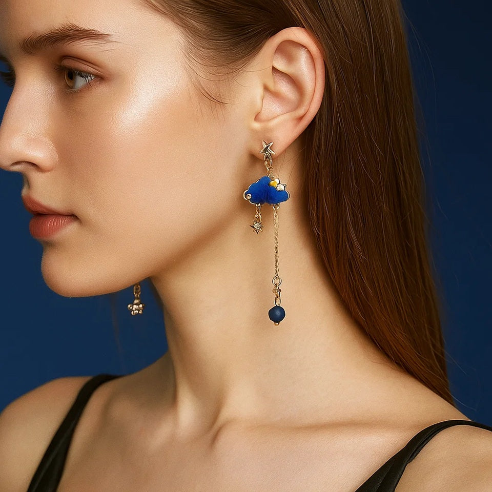 Boucles d'Oreilles Lune et Nuage Bleu – Image 4