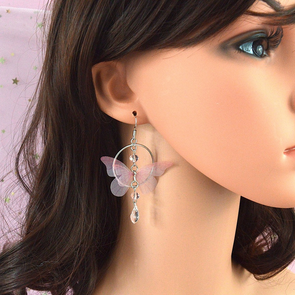 Boucles d'oreilles Papillon Rose – Image 2