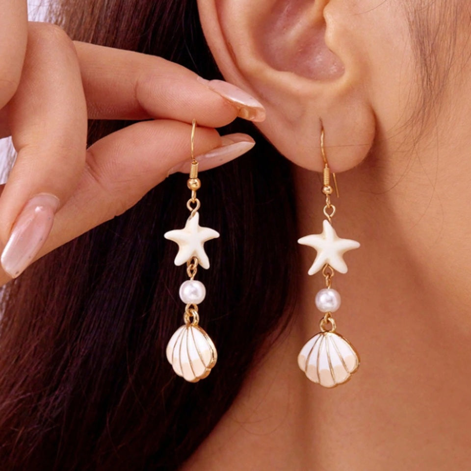 Boucles d'Oreilles Étoile de Mer en Coquillage – Image 3