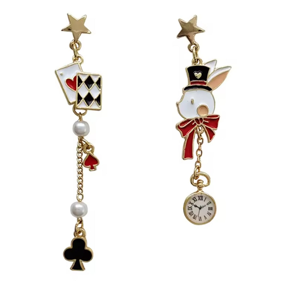 Boucles d'Oreilles Lapin Blanc et Cartes à Jouer – Image 4