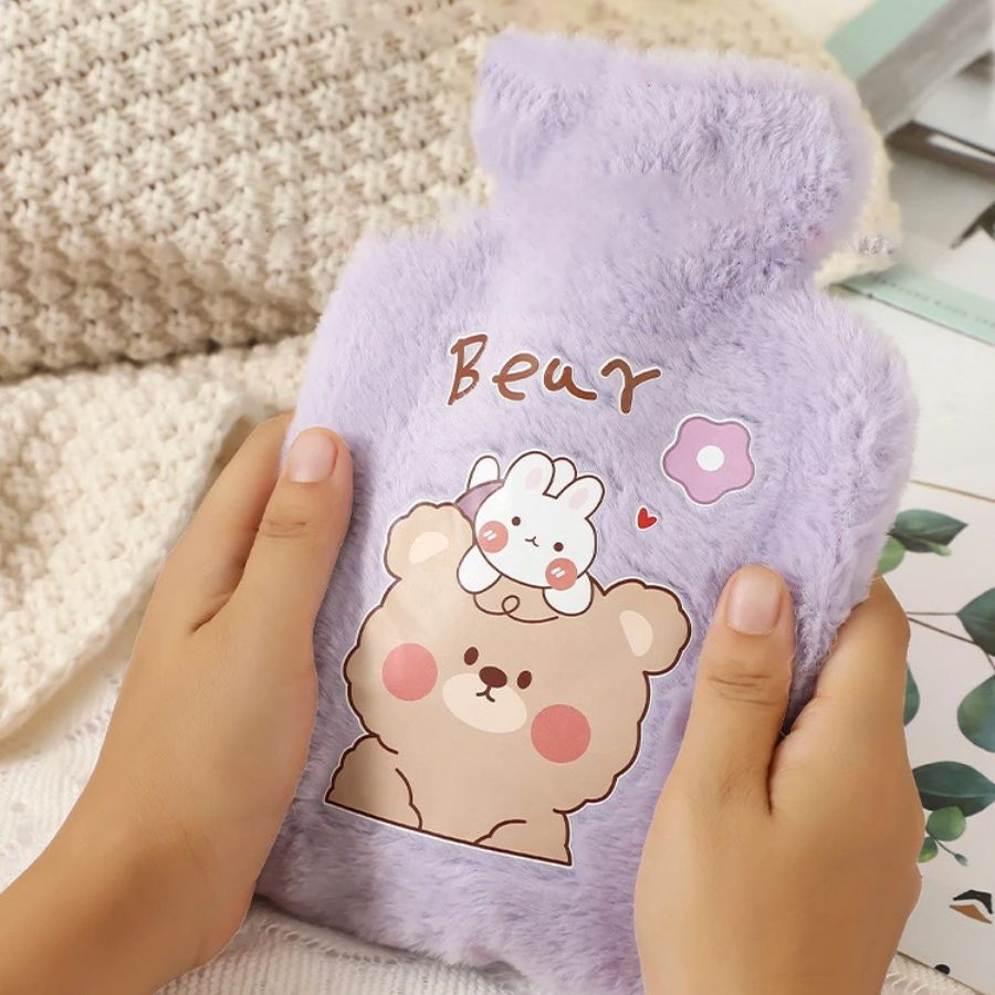 Bouillotte en Peluche Lilas avec Ours et Lapin Kawaii – Image 2