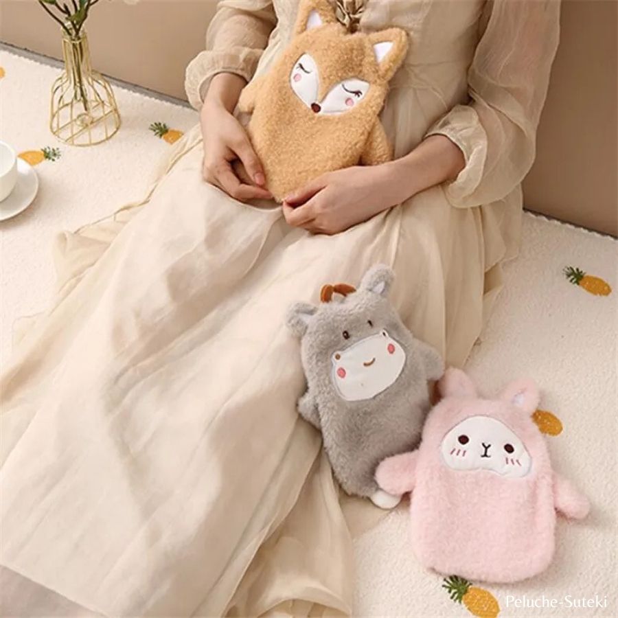 Bouillotte en Peluche Grise à Petites Cornes – Image 7