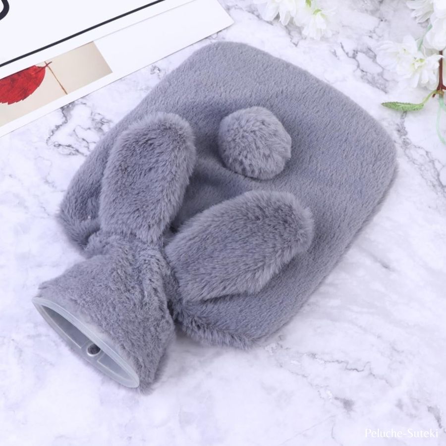 Housse de Bouillotte en Peluche Lapin Gris – Image 4