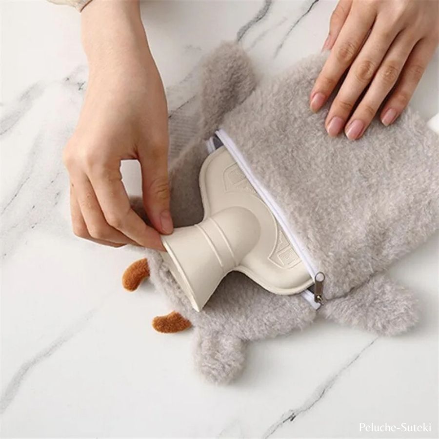 Bouillotte en Peluche Rose Pâle Lapin avec Visage Brodé – Image 4