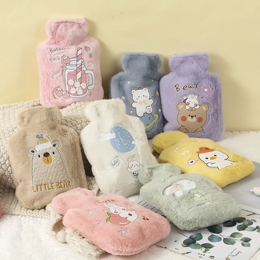 Bouillotte en Peluche Rose Pâle Fraises et Lapins – Image 2