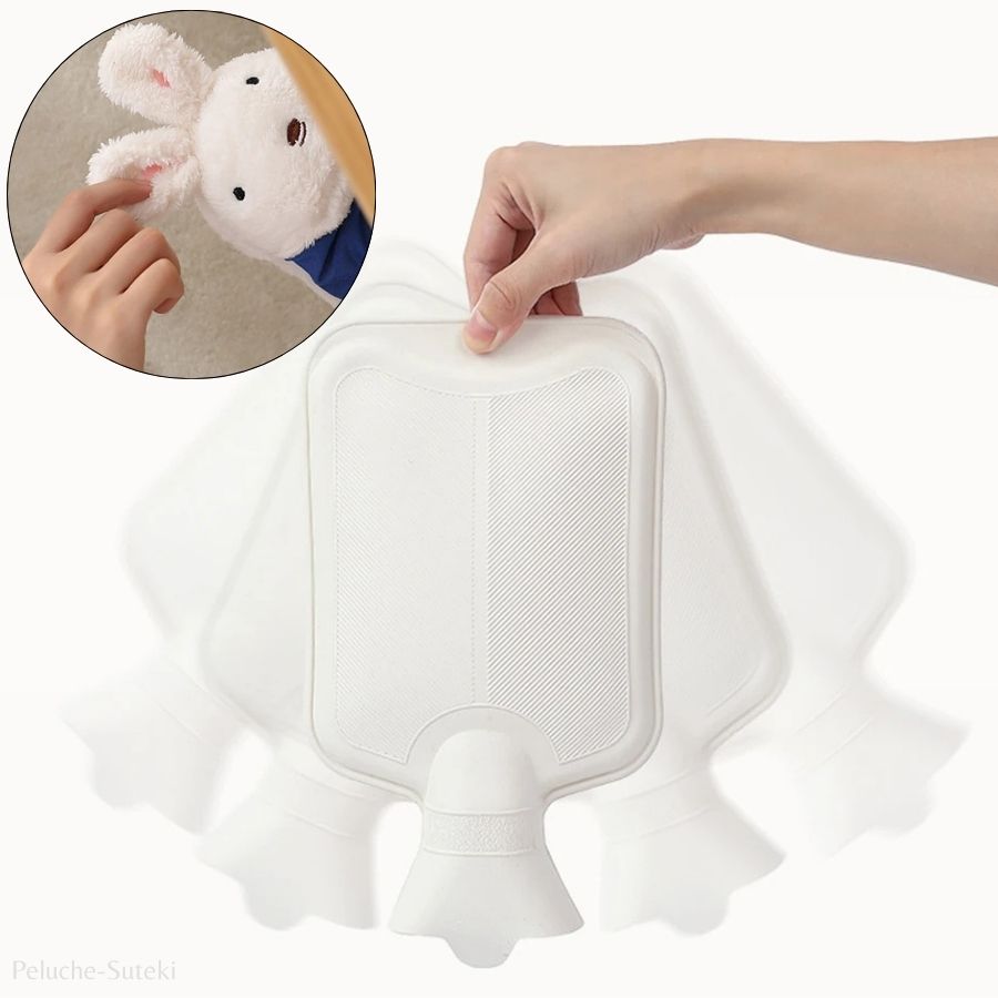 Bouillotte en Peluche Lapin Blanc avec Écharpe Bleue – Image 8