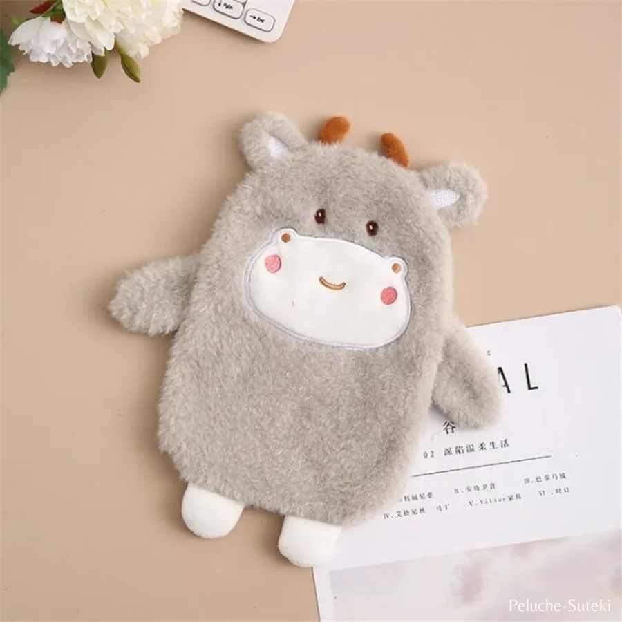 Bouillotte en Peluche Grise à Petites Cornes – Image 2
