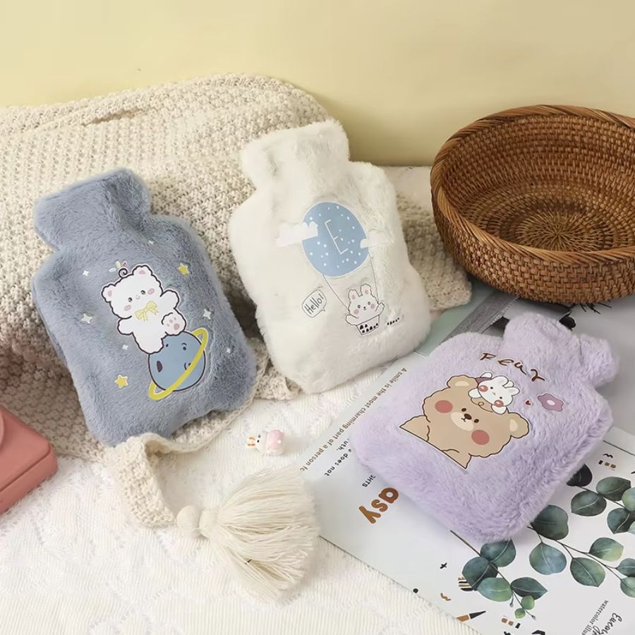 Bouillotte en Peluche Lilas avec Ours et Lapin Kawaii – Image 8