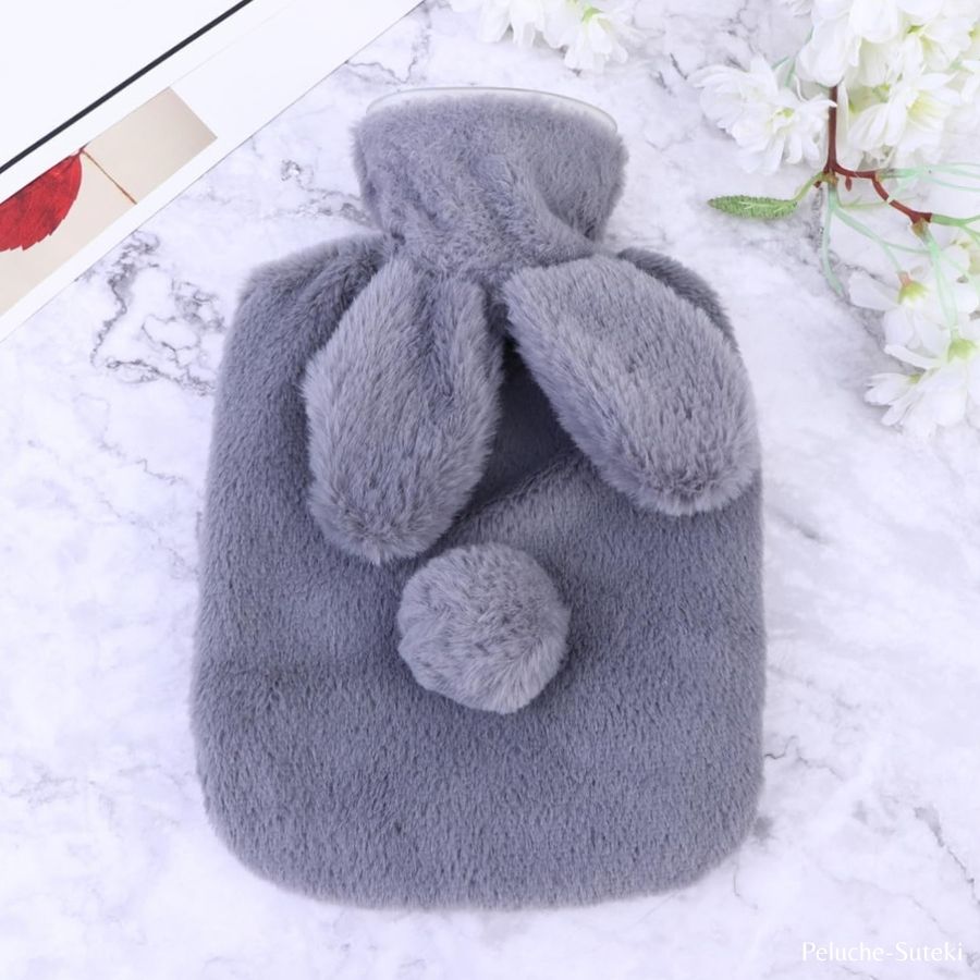 Housse de Bouillotte en Peluche Lapin Gris – Image 5