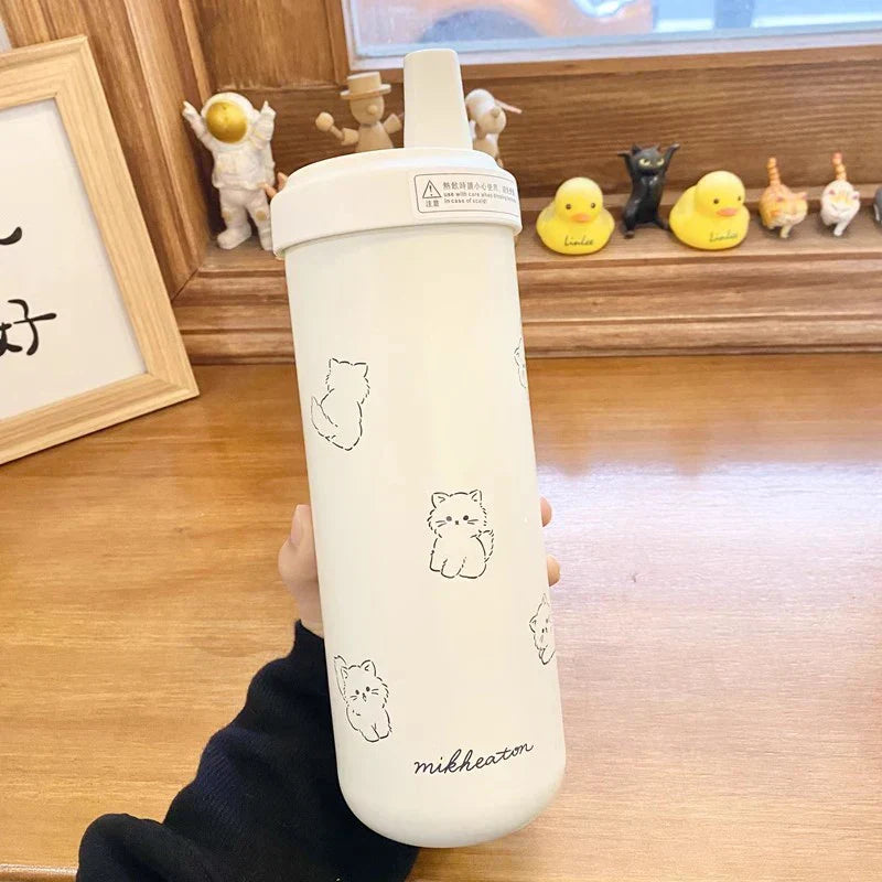 Gourde Isotherme Crème avec Motifs de Chats Kawaii – Image 2