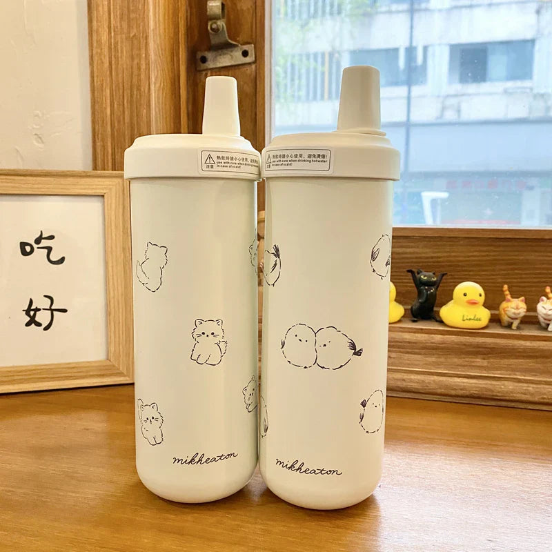 Gourde Isotherme Crème avec Motifs de Chats Kawaii – Image 3