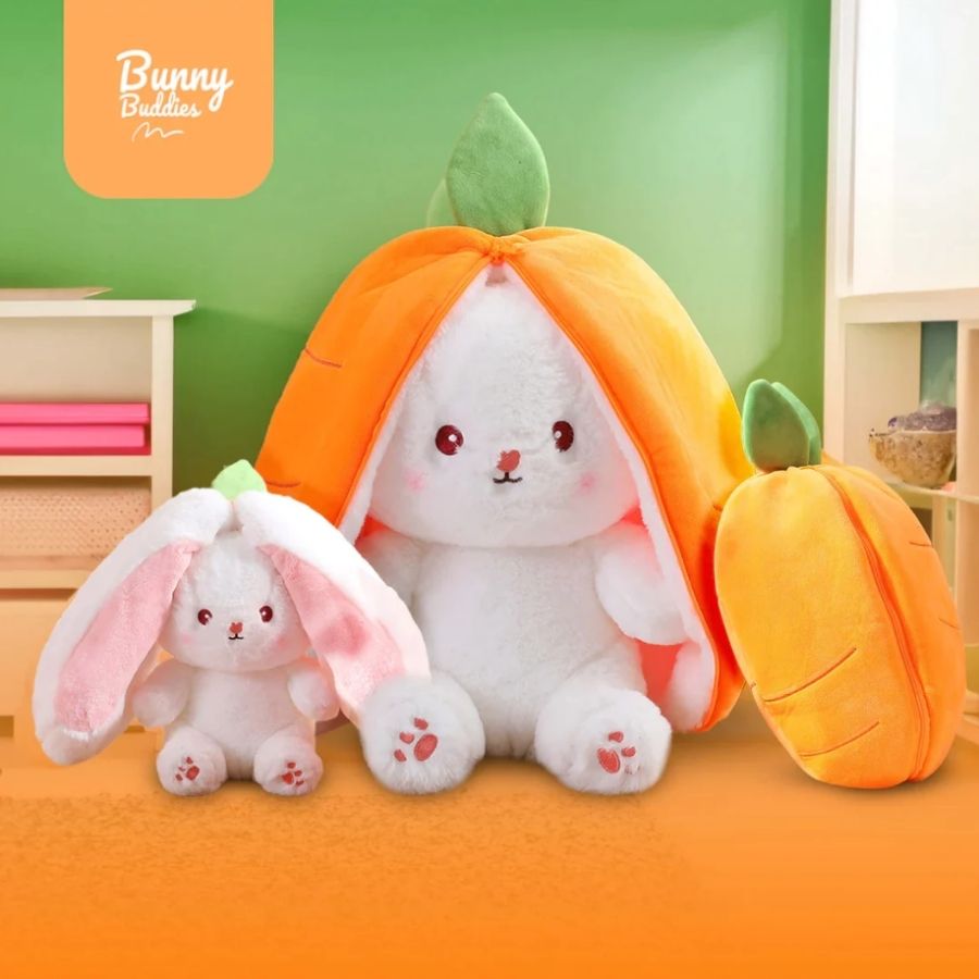 Peluche de Lapin Blanc Caché dans Carotte Orange – Image 8